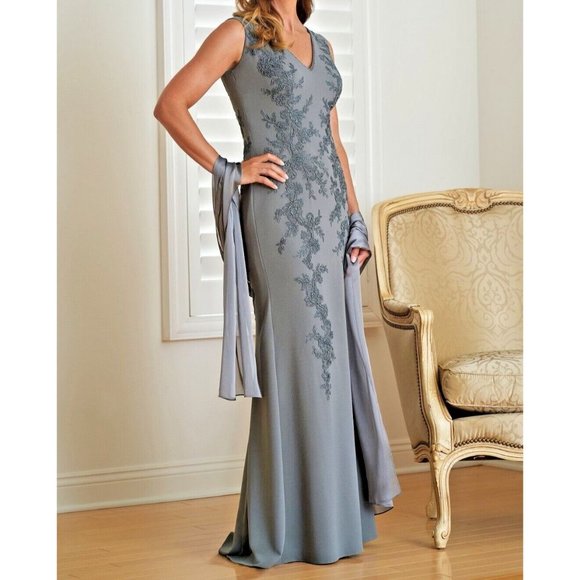 Jade Couture by Jasmine K218004 Stretch Crepe Lace MOB Dress Sz